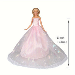 2pcs Doll Dresses Pink Party Skirts with Crown Veil