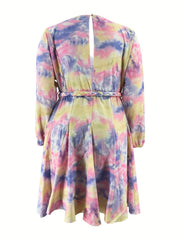 Tie Dye Surplice Neck Mini Dress With Belt