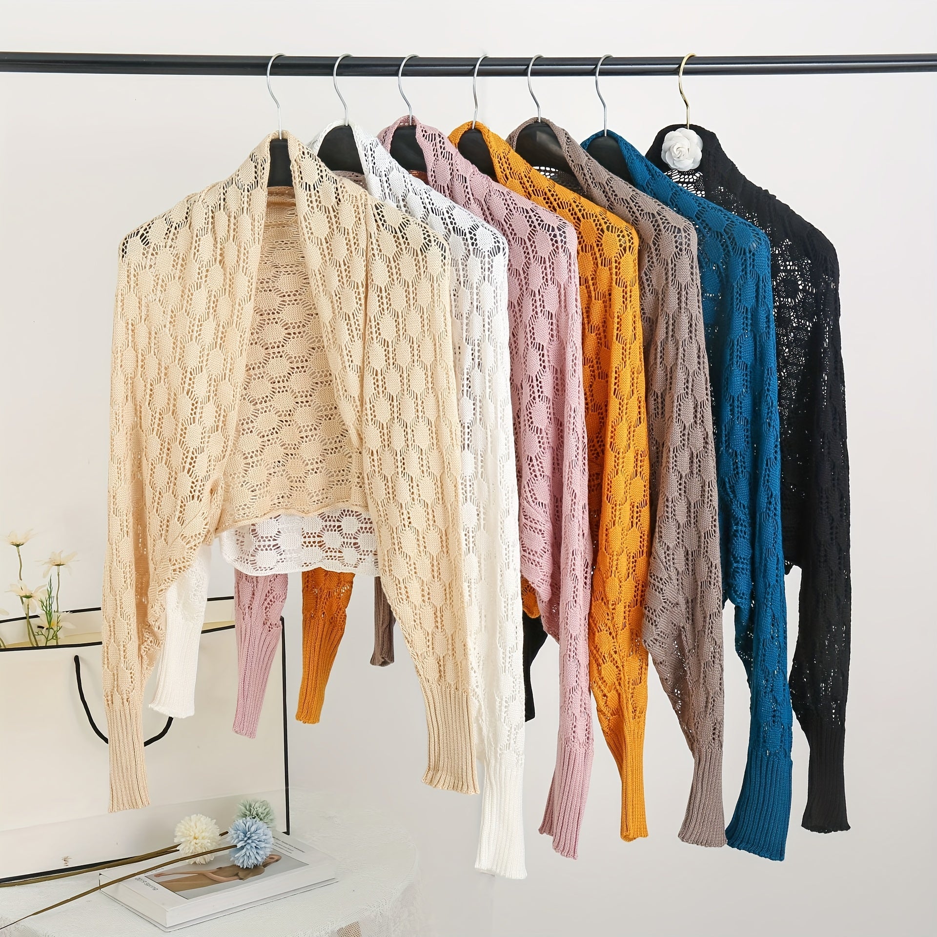 Short Knitted Geometric Cardigan Shawl for Women