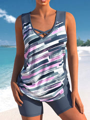 Boho Tankini Set Women's Plus Tropical Print Swimsuit Two Piece Set