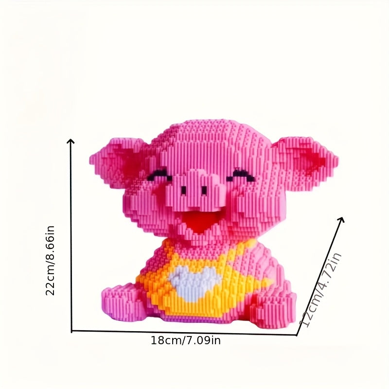 4500pcs Sitting Pig Building Blocks Pink Particles DIY Hand Assembly Ages 1