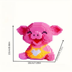 4500pcs Sitting Pig Building Blocks Pink Particles DIY Hand Assembly Ages 1