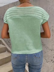 Casual Sweater Women's Plus Solid Hollow Out Cap Sleeve Round Neck