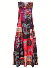 Colorblock Graphic Print Maxi Tank Dress With Pockets
