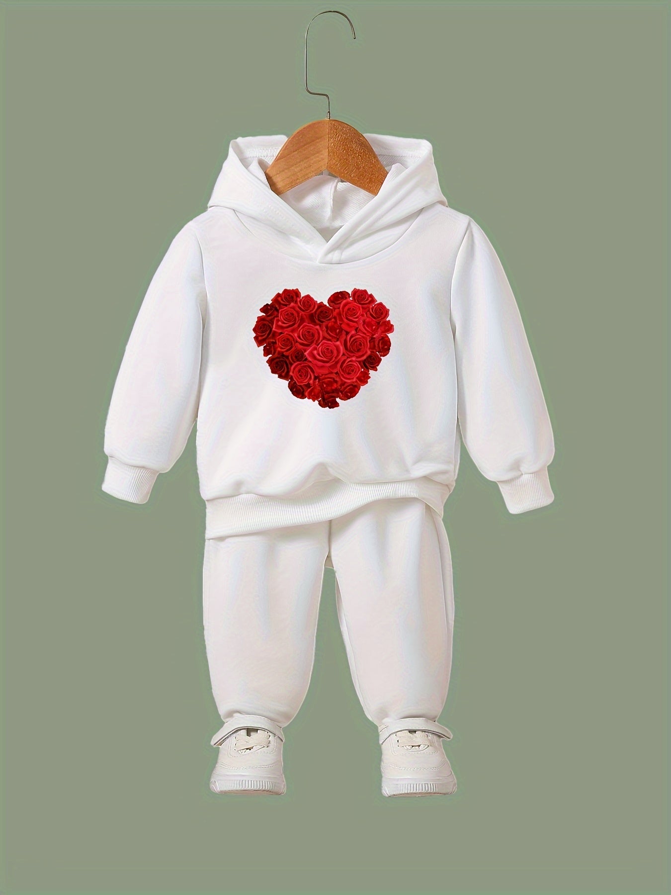 OERYUI Rose Heart Print Hoodies Pants Set For Kids Spring Fall Sports