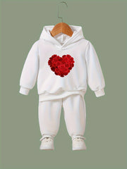 OERYUI Rose Heart Print Hoodies Pants Set For Kids Spring Fall Sports