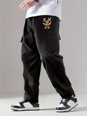 Men's Printed Cargo Pants Pocket Waist Drawstring Stretch Casual Pants