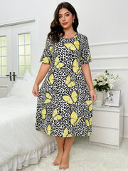 Casual Nightdress Leopard & Butterfly Print High Stretch Sleep Dress