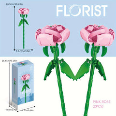 Set of 2 Flower Blocks DIY Building Toy Preserved Flowers Desktop Decoration