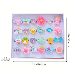 Colorful Resin Cartoon Pattern Rings For Little Girls