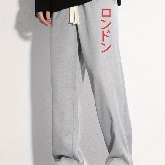 Japanese Letter Print Joggers Men's Casual Loose Fit Pants