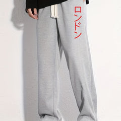 Japanese Letter Print Joggers Men's Casual Loose Fit Pants