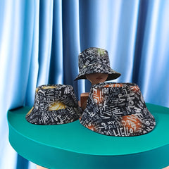 HELLO Letter Print Fisherman Hat Double-sided Casual Bucket Hat