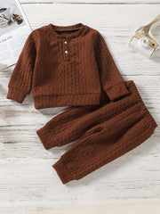 Baby Boys Long Sleeve Waffle Pullover Top Pants Set Casual Cotton Clothes