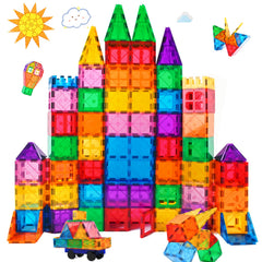 95pcs Magnetic Tiles Building Blocks 3D Playboards 2 Cars Toy