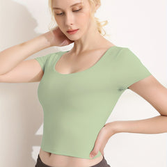 Quick Dry Slimming Sports Tee Round Neck Short Sleeve Women's Activewear