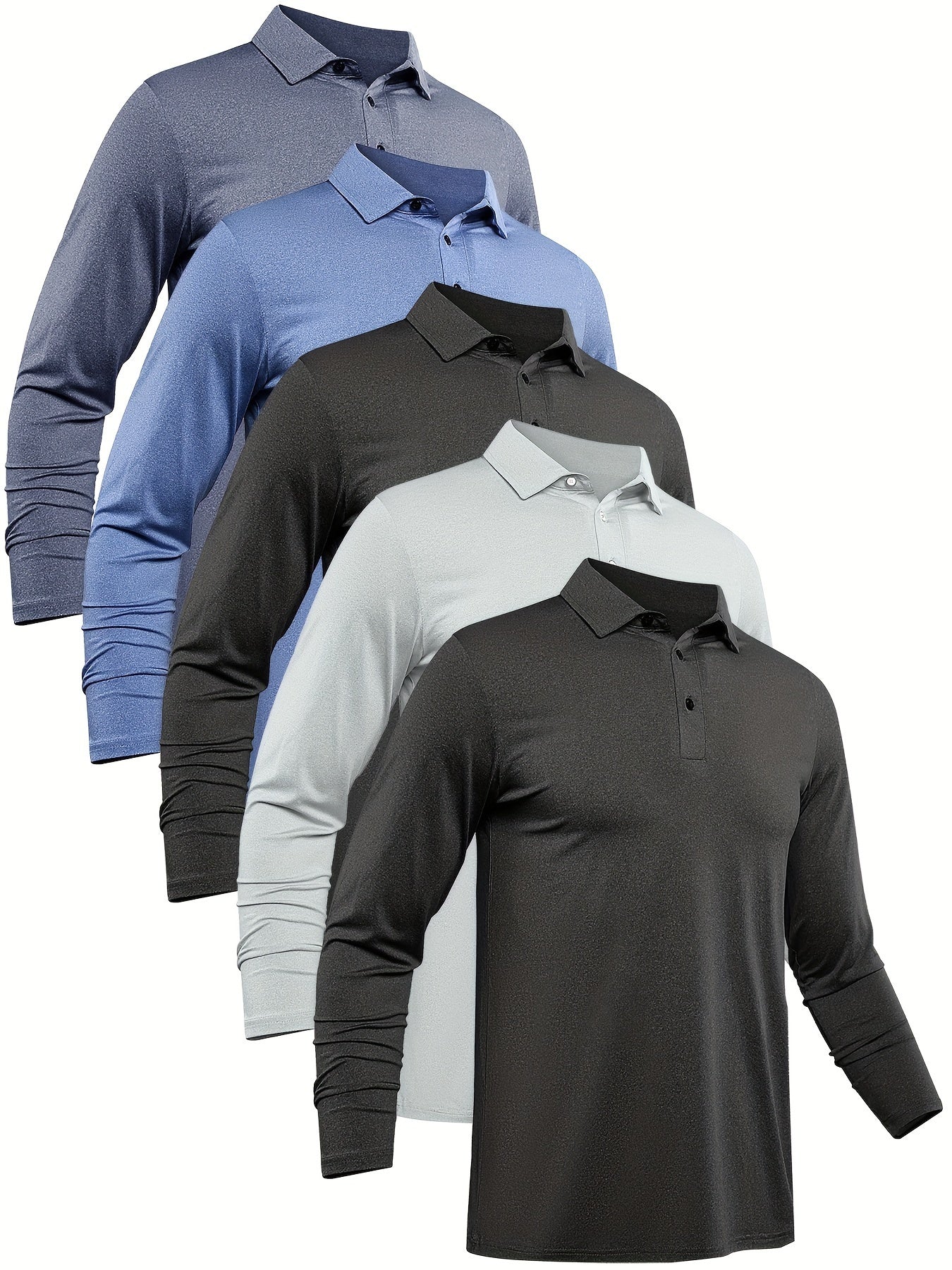 5 Pcs Men's Custom Fit Long Sleeve Shirts Quick Drying Golf Shirt Tennis