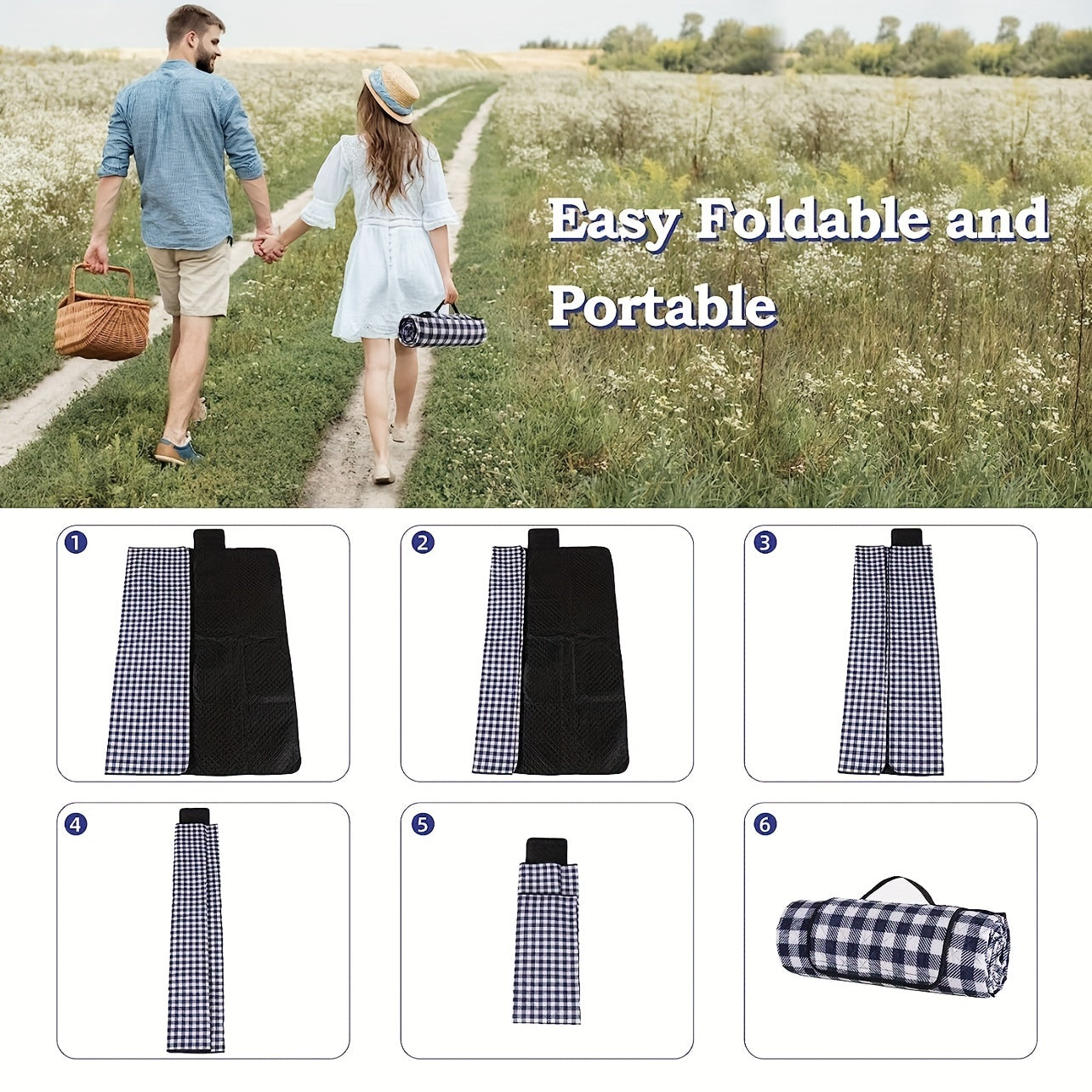 XL Waterproof Picnic Blanket Gingham Mat Beach Camping