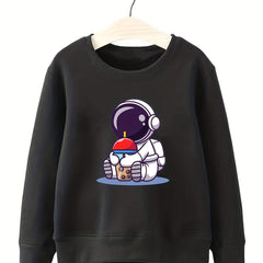 Girls Astronaut Bubble Tea Sweatshirt Long Sleeve Top