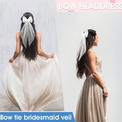 Pearl Bow Bridal Veil Ribbon Hair Clip Accessory for Wedding Bachelorette Party
