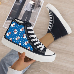 Christmas Snowman Print Plush Lined Thermal Chunky Canvas Sneakers