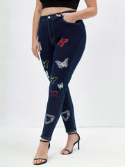 Butterfly Print High Rise Skinny Jeans