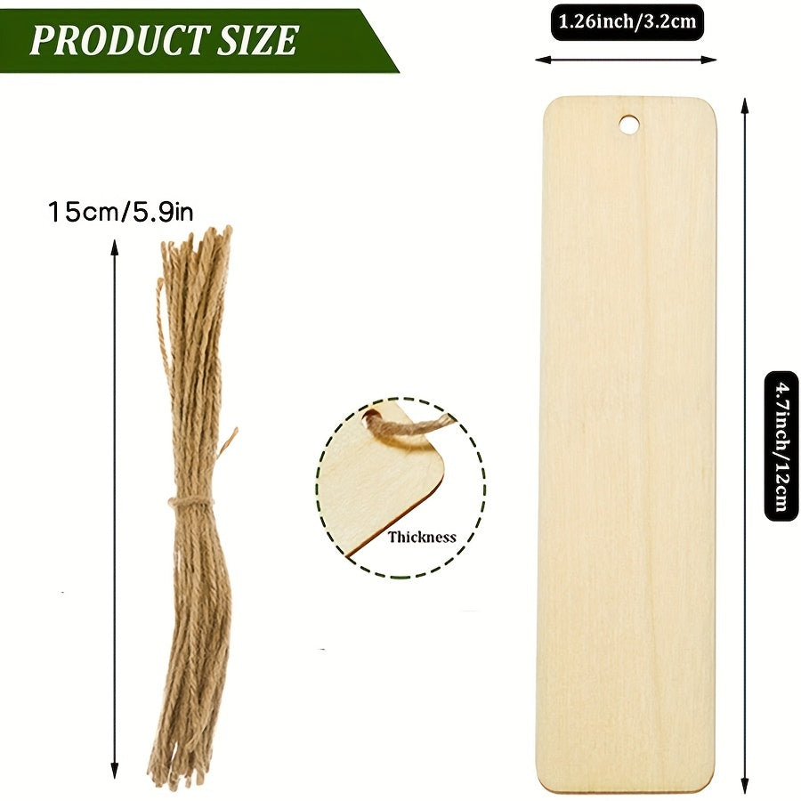 100pcs Wooden Blank Bookmark DIY Wooden Craft Unfinished Wooden Tag List Rectang