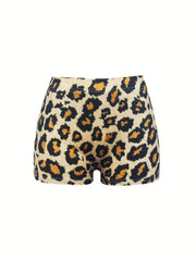 Bull Skull & Leopard Print Skinny Shorts for Women
