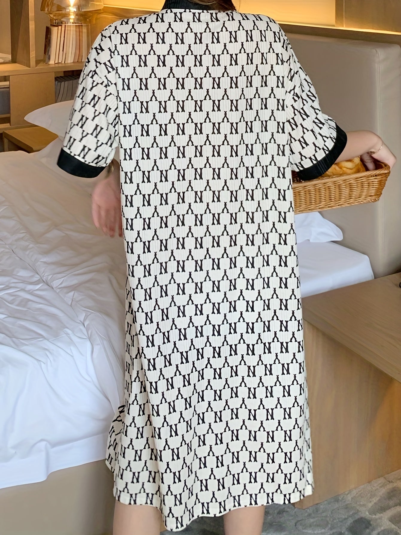 Colorblock Short Sleeve Button Robe Women's Loungewear
