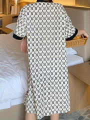 Colorblock Short Sleeve Button Robe Women's Loungewear