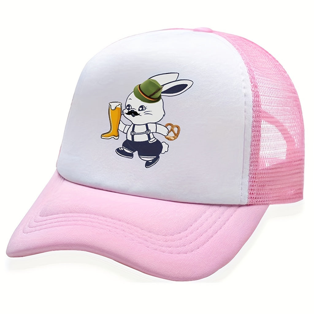 Beer Rabbit Print Baseball Cap Kpop Pink Block Trucker Hat Mesh Sunshade Dad Hat