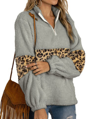 Women's V Neck Fur Coat Loose Fit Zipper Closure