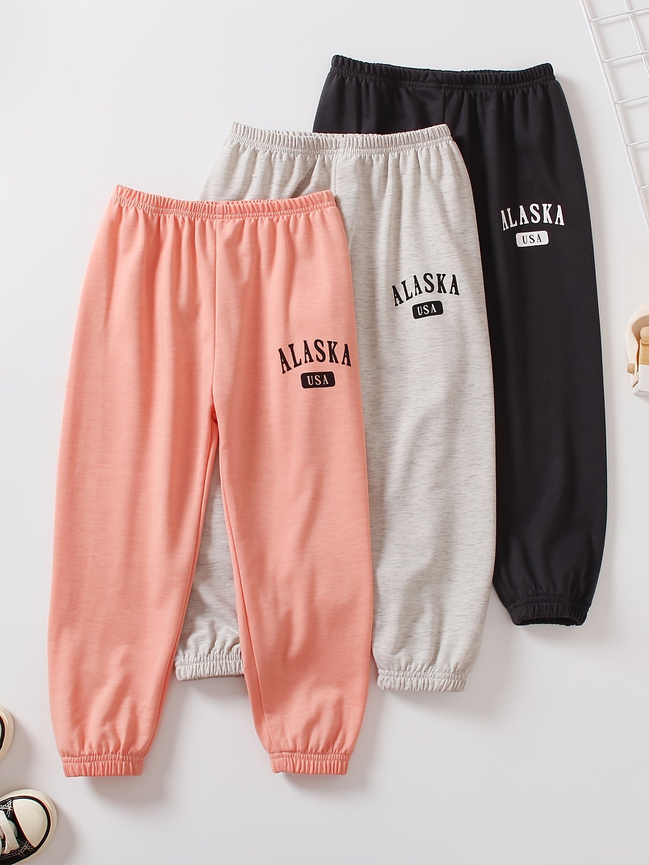 3pcs Girls Letter Print Jogger Sweatpants