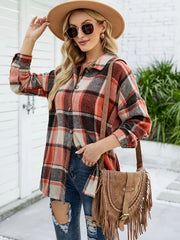 Plaid Print Long Sleeve Button Up Shacket
