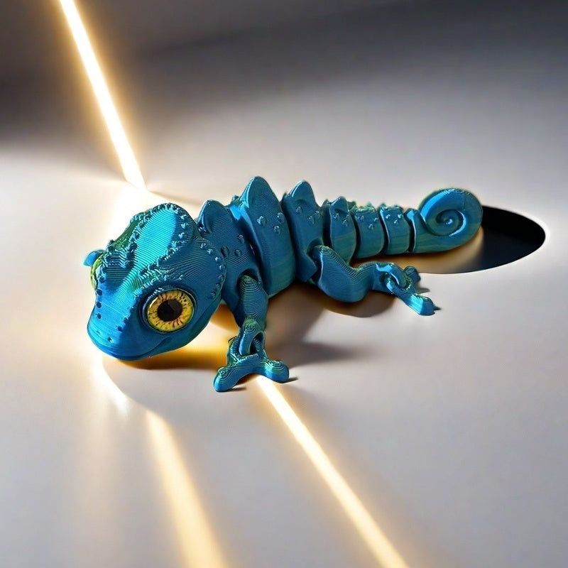 3D Printed Rainbow Chameleon with Realistic Eyes and Flexible Limbs