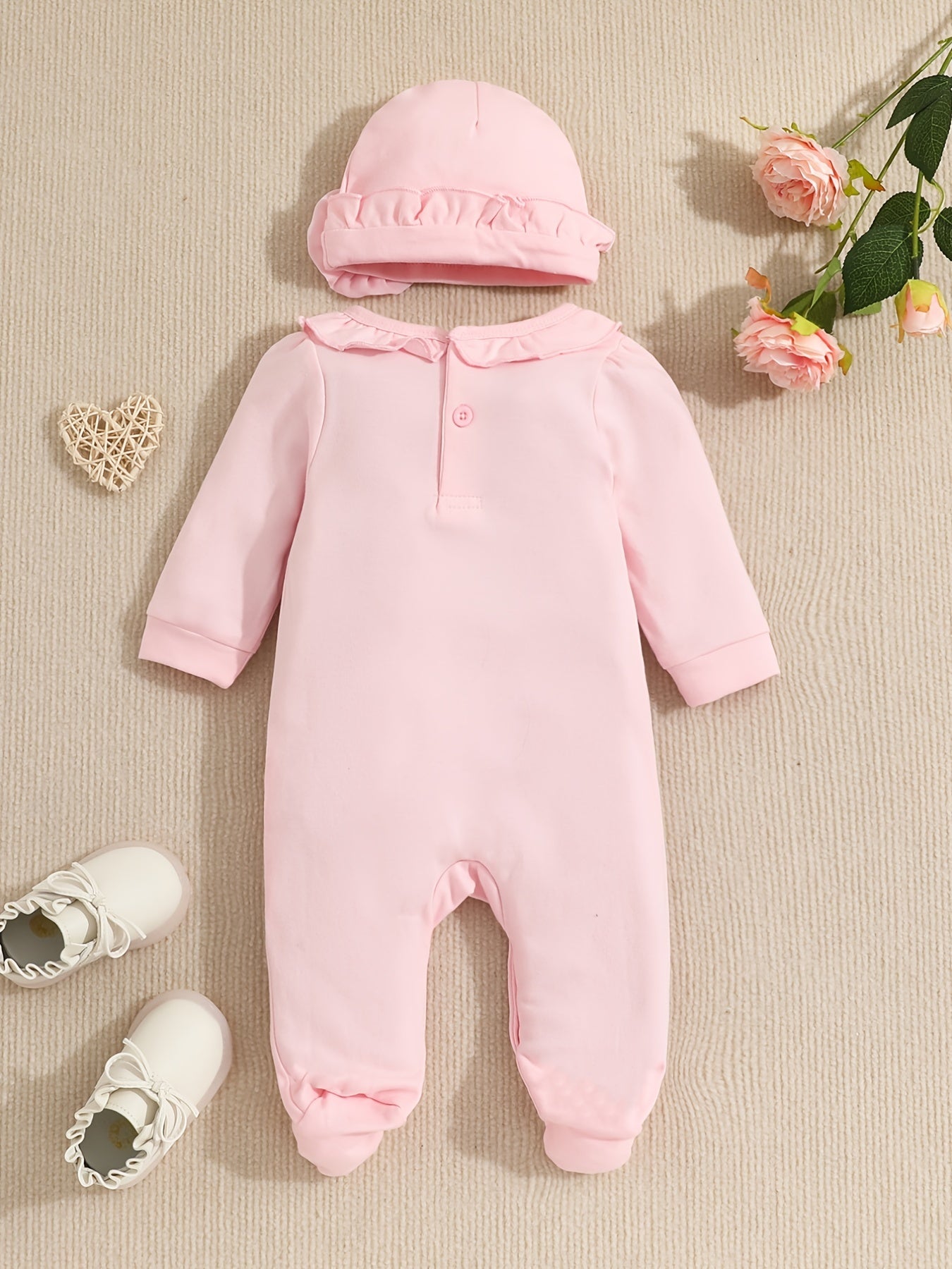 Baby Girls Cotton Footies Footed Jumpsuit Hat Ruffle Long Sleeve Romper