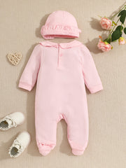 Baby Girls Cotton Footies Footed Jumpsuit Hat Ruffle Long Sleeve Romper