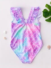 Girls Fish Scale Print One Piece Swimsuit