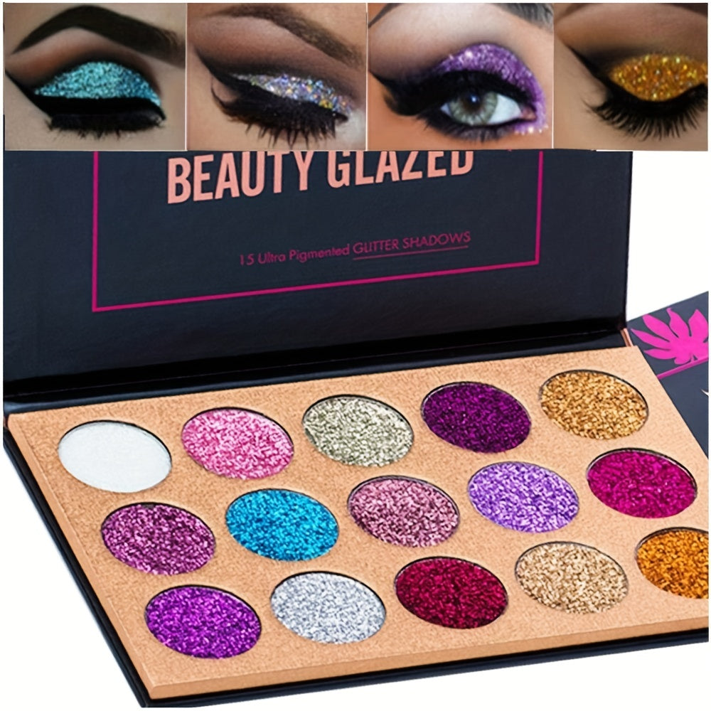 15 Colors Glitter Eyeshadow Palette Shimmer Ultra Pigmented Makeup