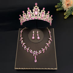 Crystal Bridal Tiara Crown Set Earrings Necklace Jewelry Women
