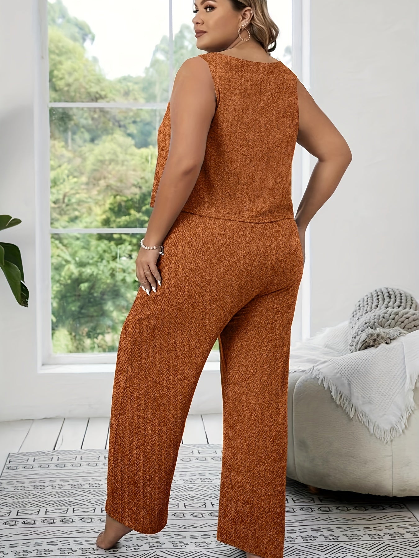 Lounge Set Women's Solid Stretch Crop Tank & Tie Pants Pajama Set