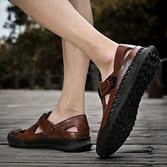 Men's Solid Stitch Closed Toe Sandals Rubber Sole Non-slip Shoes