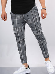 Men's Plaid Print Slim Fit Pants for Autumn/Spring