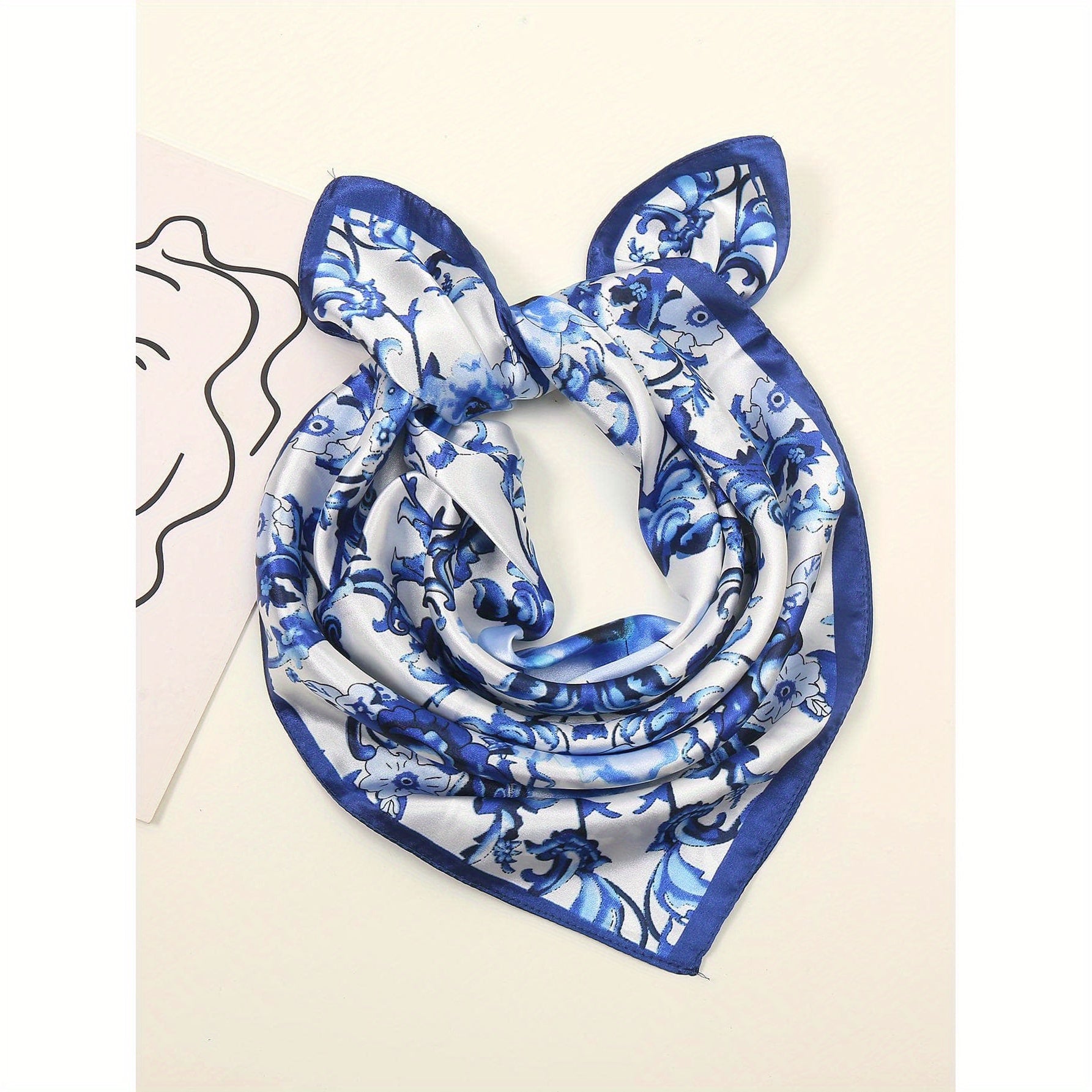 Personalized Photo & Floral Print Silk Feel Square Scarf