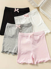 4pcs Girls Bowtie Bottoming Safety Shorts Elastic Waist