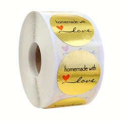 500pcs Round Golden 'Homemade With Love' Stickers Scrapbooking Stationery