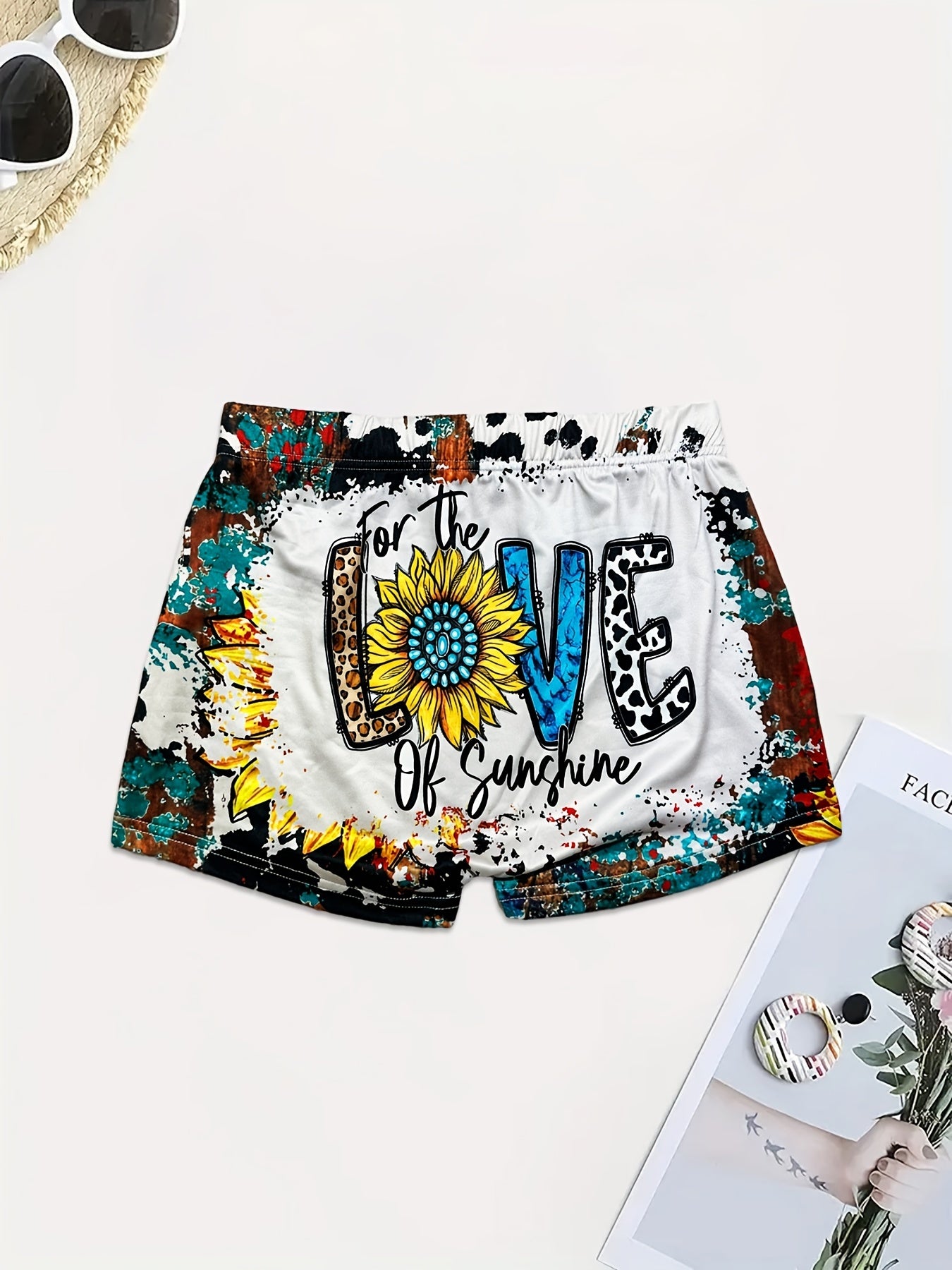 LOVE & Sunflower Print Skinny Shorts for Women