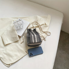 Girls Canvas Diagonal Shoulder Bag Drawstring Strap Mini Storage Bag