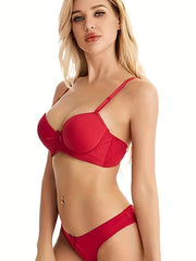 Bow Tie Push Up Bra & Elastic Panties Lingerie Set