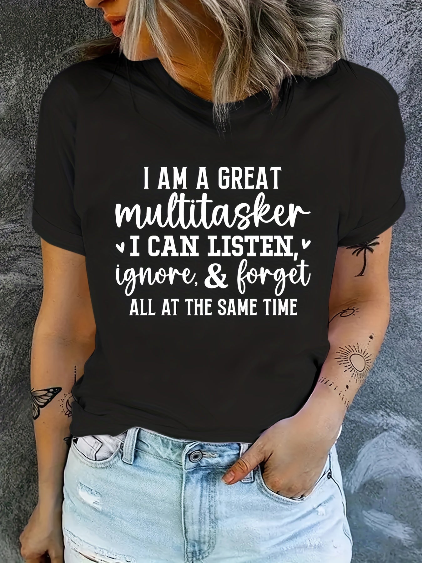 Letter Graphic Crew Neck T-shirt Short Sleeve Casual Sports Summer Top